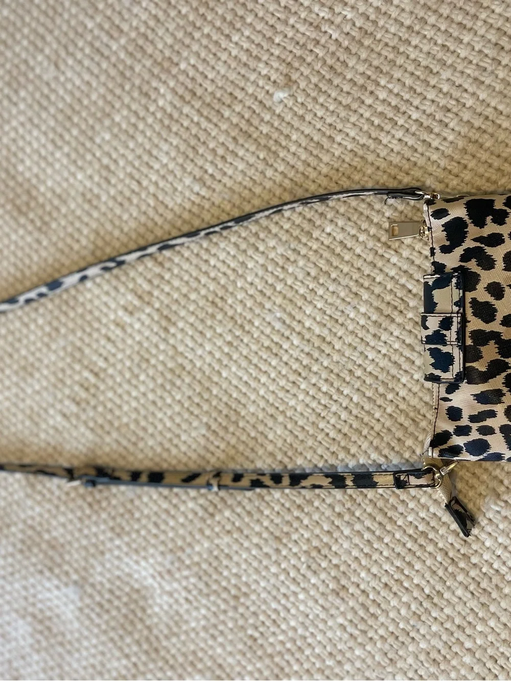 Leopard Print Crossbody Bag with Gold Accent in Black and Cream